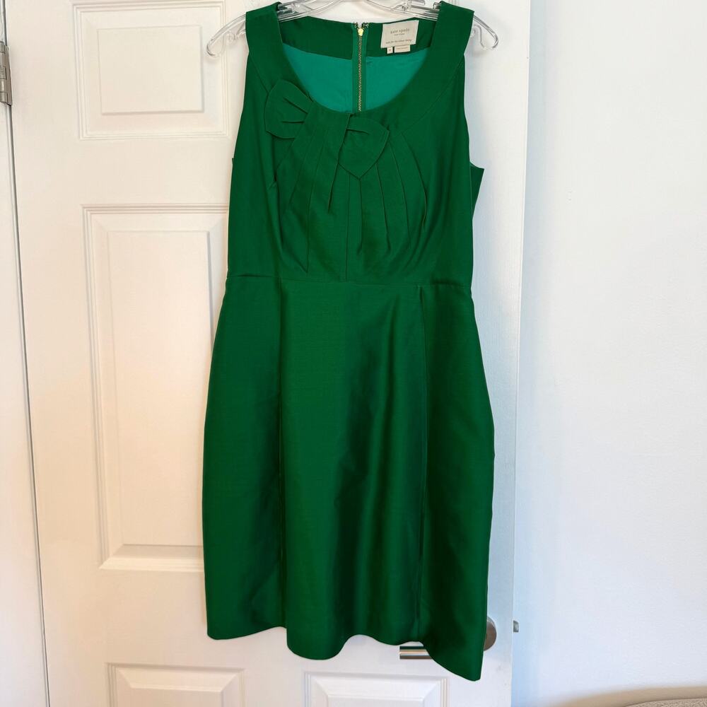 Kate Spade Galleria Bette Bow Dress Emerald Green Size 10 Cocktail Sheath Midi